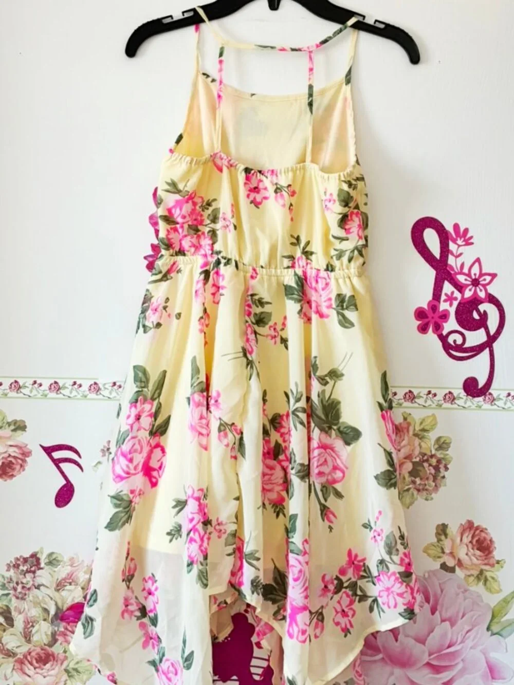 Children's Place Yellow Pink Flower Floral Girls Flared Asymmetry Dress 7 8 - Picture 8 of 9